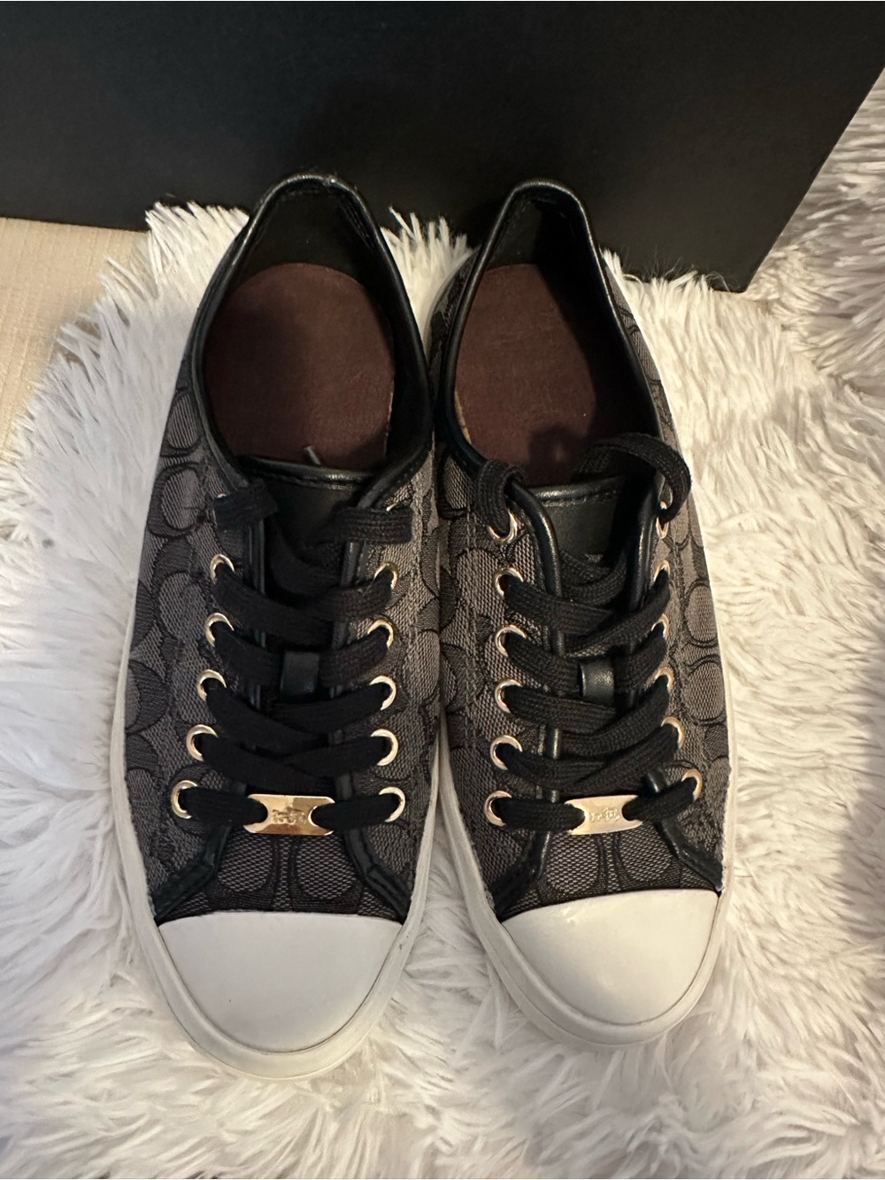 Coach Black & Gray Signature Canvas Low-Top Sneakers with White Toe Caps